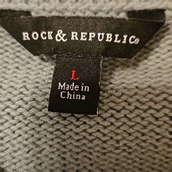 Rock & Republic blue gray knit sweater with front detail size Large - Picture 7 of 10
